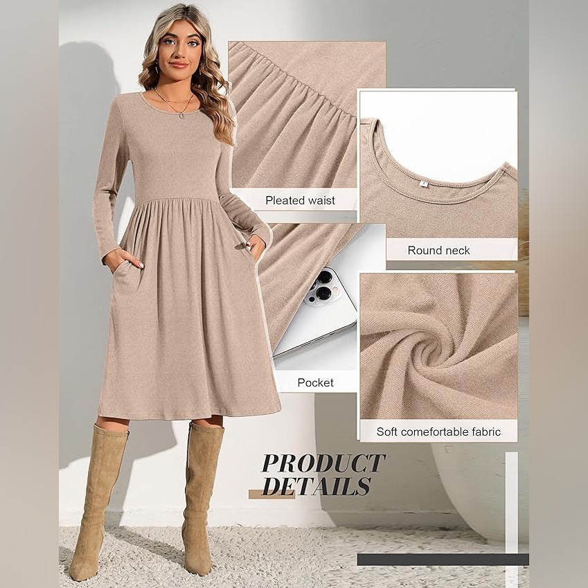 Riyiper Ladies Knee Length Swing Dress With Pockets Size M